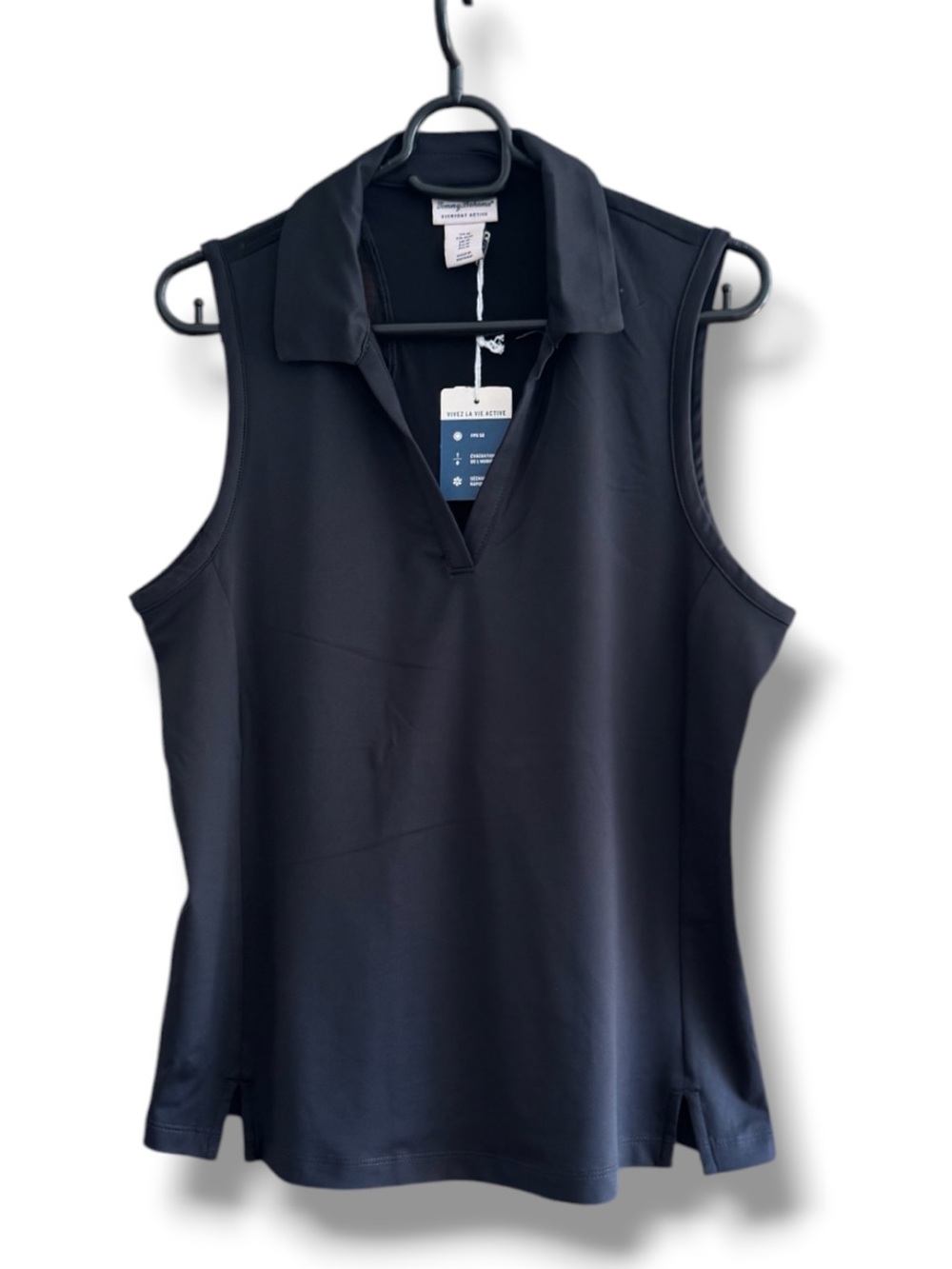 Tommy Bahama V Neck Sleeveless Black Polo Top